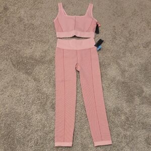 Pink Textured High-Waist Leggings & Crop Tank Set